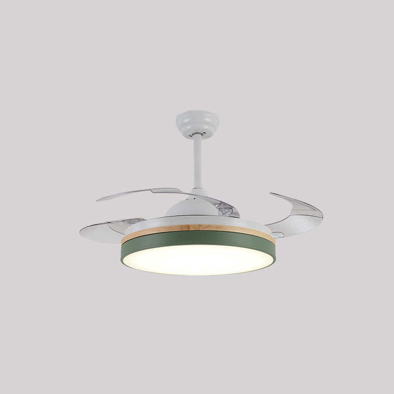 43" W Round Dining Room Hanging Fan Light Fixture Acrylic LED Nordic Semi Flush Lamp with 3-Blade and Remote Green Remote Clearhalo 'Ceiling Fans with Lights' 'Ceiling Fans' 'Modern Ceiling Fans' 'Modern' Lighting' 2477874