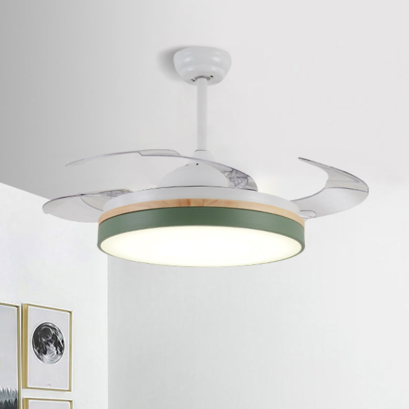 43" W Round Dining Room Hanging Fan Light Fixture Acrylic LED Nordic Semi Flush Lamp with 3-Blade and Remote Clearhalo 'Ceiling Fans with Lights' 'Ceiling Fans' 'Modern Ceiling Fans' 'Modern' Lighting' 2477875