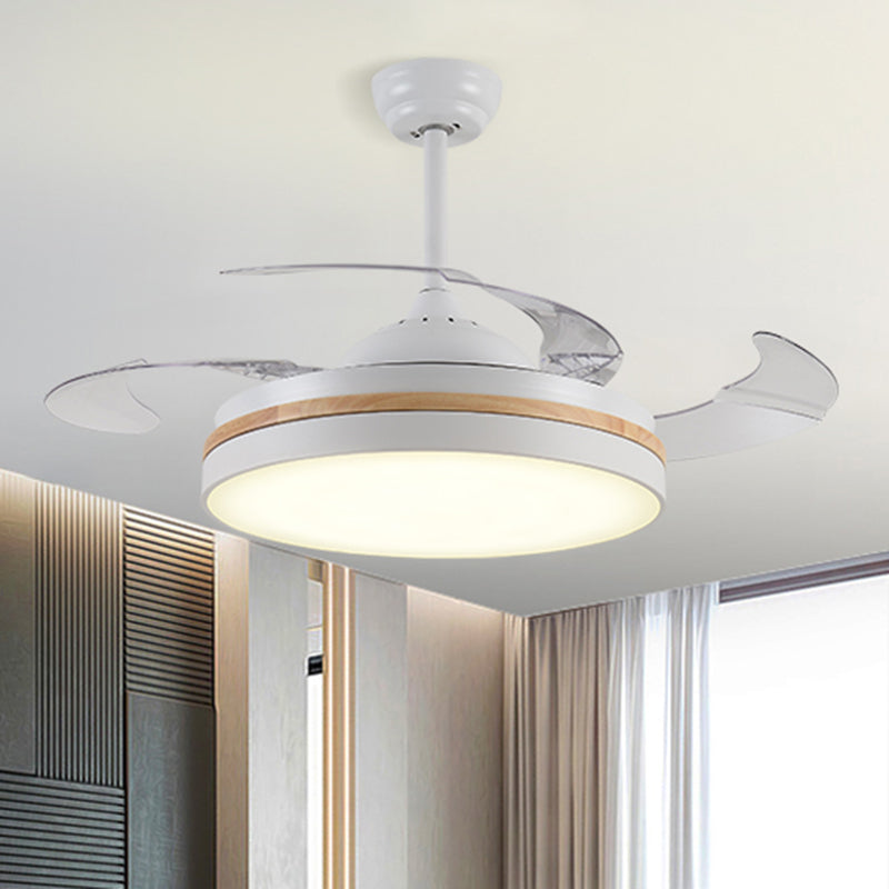 43" W Round Dining Room Hanging Fan Light Fixture Acrylic LED Nordic Semi Flush Lamp with 3-Blade and Remote Clearhalo 'Ceiling Fans with Lights' 'Ceiling Fans' 'Modern Ceiling Fans' 'Modern' Lighting' 2477876