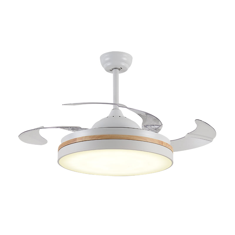 43" W Round Dining Room Hanging Fan Light Fixture Acrylic LED Nordic Semi Flush Lamp with 3-Blade and Remote Clearhalo 'Ceiling Fans with Lights' 'Ceiling Fans' 'Modern Ceiling Fans' 'Modern' Lighting' 2477877
