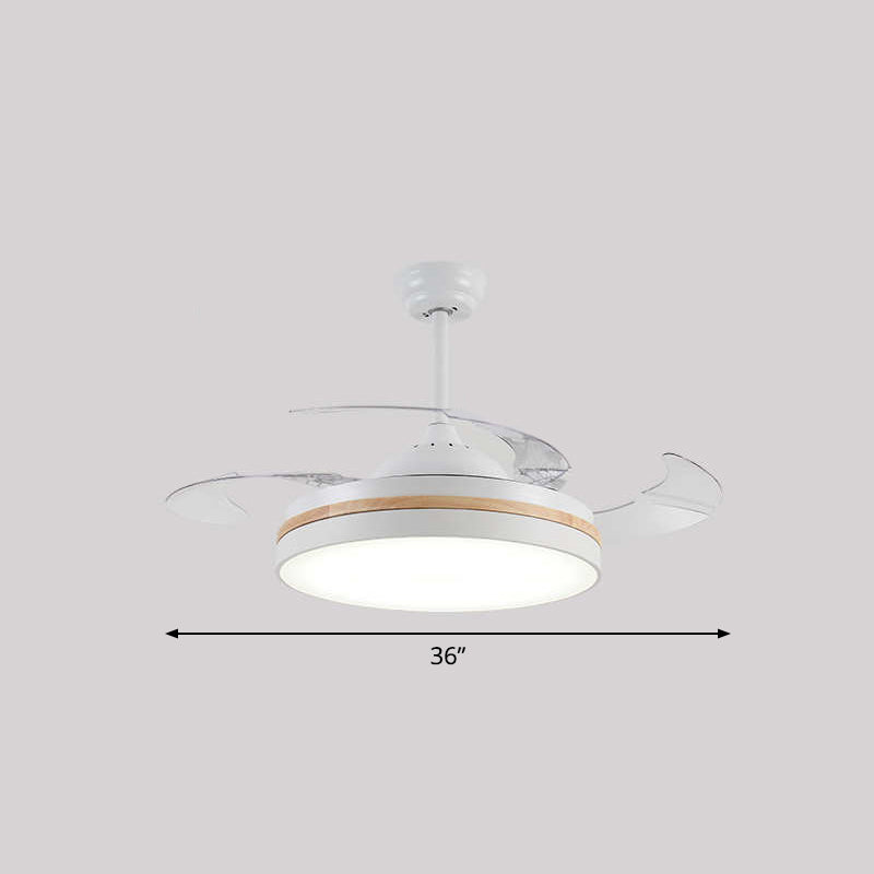 43" W Round Dining Room Hanging Fan Light Fixture Acrylic LED Nordic Semi Flush Lamp with 3-Blade and Remote Clearhalo 'Ceiling Fans with Lights' 'Ceiling Fans' 'Modern Ceiling Fans' 'Modern' Lighting' 2477879
