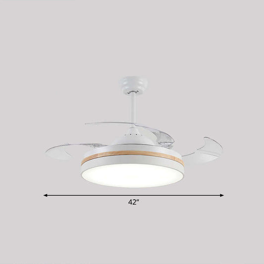43" W Round Dining Room Hanging Fan Light Fixture Acrylic LED Nordic Semi Flush Lamp with 3-Blade and Remote Clearhalo 'Ceiling Fans with Lights' 'Ceiling Fans' 'Modern Ceiling Fans' 'Modern' Lighting' 2477880