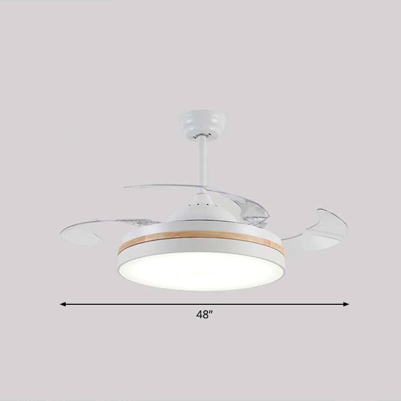 43" W Round Dining Room Hanging Fan Light Fixture Acrylic LED Nordic Semi Flush Lamp with 3-Blade and Remote Clearhalo 'Ceiling Fans with Lights' 'Ceiling Fans' 'Modern Ceiling Fans' 'Modern' Lighting' 2477881
