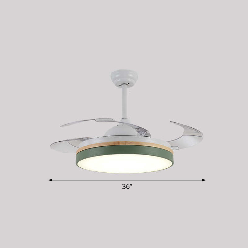 43" W Round Dining Room Hanging Fan Light Fixture Acrylic LED Nordic Semi Flush Lamp with 3-Blade and Remote Clearhalo 'Ceiling Fans with Lights' 'Ceiling Fans' 'Modern Ceiling Fans' 'Modern' Lighting' 2477882