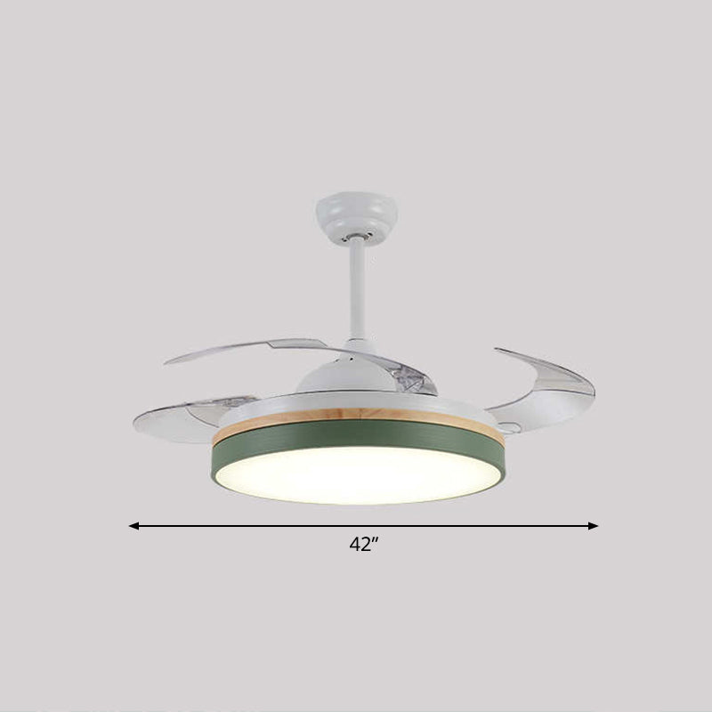 43" W Round Dining Room Hanging Fan Light Fixture Acrylic LED Nordic Semi Flush Lamp with 3-Blade and Remote Clearhalo 'Ceiling Fans with Lights' 'Ceiling Fans' 'Modern Ceiling Fans' 'Modern' Lighting' 2477883