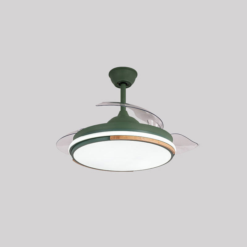 Nordic 3 Blades LED Pendant Fan Lighting Round Remote Control Semi-Flush Light with Acrylic Shade Green Remote Clearhalo 'Ceiling Fans with Lights' 'Ceiling Fans' 'Modern Ceiling Fans' 'Modern' Lighting' 2477887