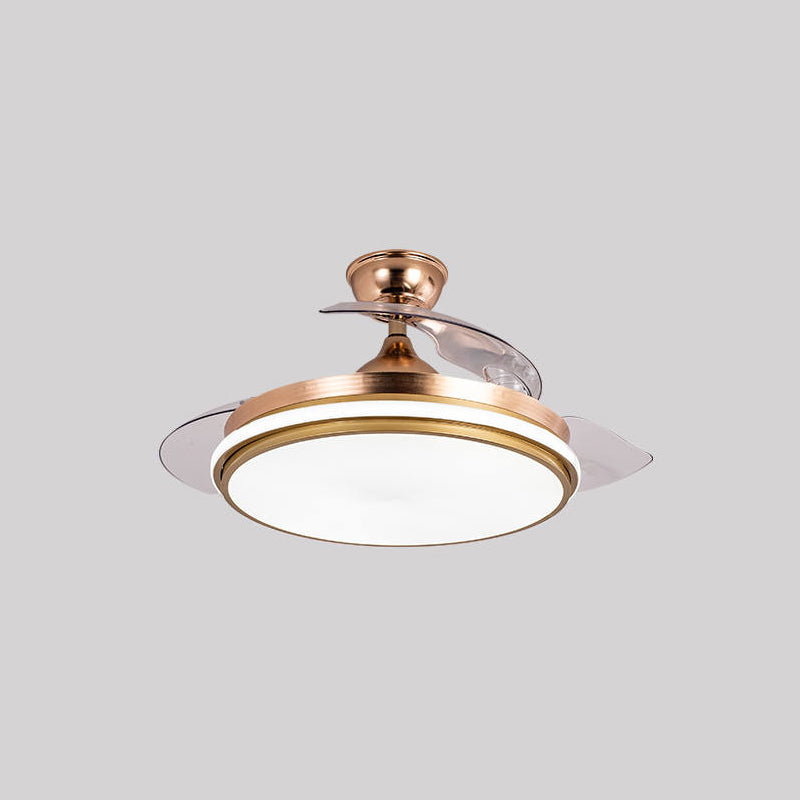 Nordic 3 Blades LED Pendant Fan Lighting Round Remote Control Semi-Flush Light with Acrylic Shade Gold Remote Clearhalo 'Ceiling Fans with Lights' 'Ceiling Fans' 'Modern Ceiling Fans' 'Modern' Lighting' 2477889