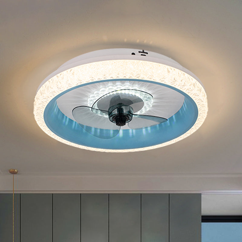 19.5" Wide Round LED Semi Flush Mounted Light Macaron Acrylic Dining Room 3-Blade Ceiling Fan Lamp, Remote Control Clearhalo 'Ceiling Fans with Lights' 'Ceiling Fans' 'Modern Ceiling Fans' 'Modern' Lighting' 2477902