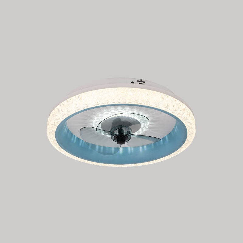 19.5" Wide Round LED Semi Flush Mounted Light Macaron Acrylic Dining Room 3-Blade Ceiling Fan Lamp, Remote Control Blue Remote Clearhalo 'Ceiling Fans with Lights' 'Ceiling Fans' 'Modern Ceiling Fans' 'Modern' Lighting' 2477904