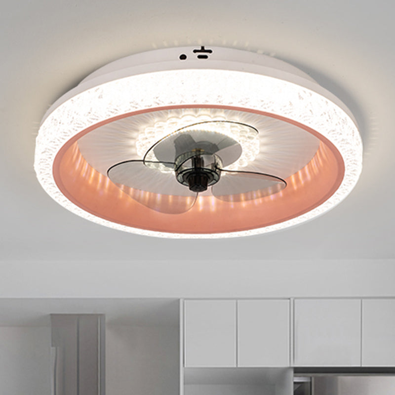 19.5" Wide Round LED Semi Flush Mounted Light Macaron Acrylic Dining Room 3-Blade Ceiling Fan Lamp, Remote Control Clearhalo 'Ceiling Fans with Lights' 'Ceiling Fans' 'Modern Ceiling Fans' 'Modern' Lighting' 2477905