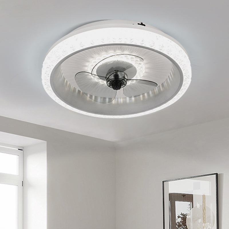 19.5" Wide Round LED Semi Flush Mounted Light Macaron Acrylic Dining Room 3-Blade Ceiling Fan Lamp, Remote Control Clearhalo 'Ceiling Fans with Lights' 'Ceiling Fans' 'Modern Ceiling Fans' 'Modern' Lighting' 2477909