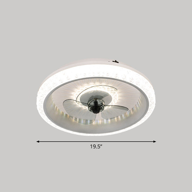 19.5" Wide Round LED Semi Flush Mounted Light Macaron Acrylic Dining Room 3-Blade Ceiling Fan Lamp, Remote Control Clearhalo 'Ceiling Fans with Lights' 'Ceiling Fans' 'Modern Ceiling Fans' 'Modern' Lighting' 2477912