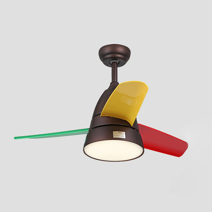 Macaron Style Conical Hanging Fan Light Metal Kids Room 26" Wide LED Semi Flush Ceiling Light, 3 Blades Brown Clearhalo 'Ceiling Fans with Lights' 'Ceiling Fans' 'Modern Ceiling Fans' 'Modern' Lighting' 2477914