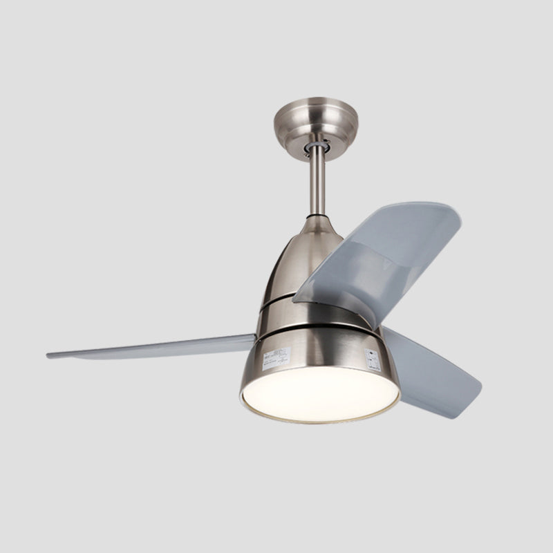 Macaron Style Conical Hanging Fan Light Metal Kids Room 26" Wide LED Semi Flush Ceiling Light, 3 Blades Silver Clearhalo 'Ceiling Fans with Lights' 'Ceiling Fans' 'Modern Ceiling Fans' 'Modern' Lighting' 2477919