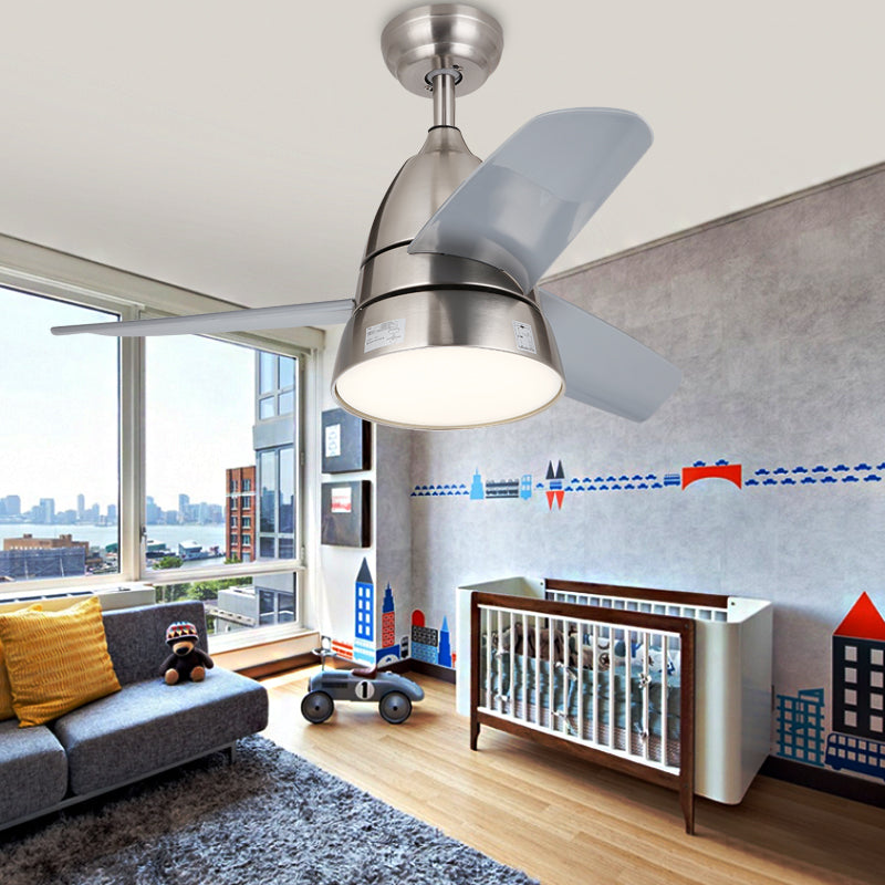 Macaron Style Conical Hanging Fan Light Metal Kids Room 26" Wide LED Semi Flush Ceiling Light, 3 Blades Clearhalo 'Ceiling Fans with Lights' 'Ceiling Fans' 'Modern Ceiling Fans' 'Modern' Lighting' 2477920