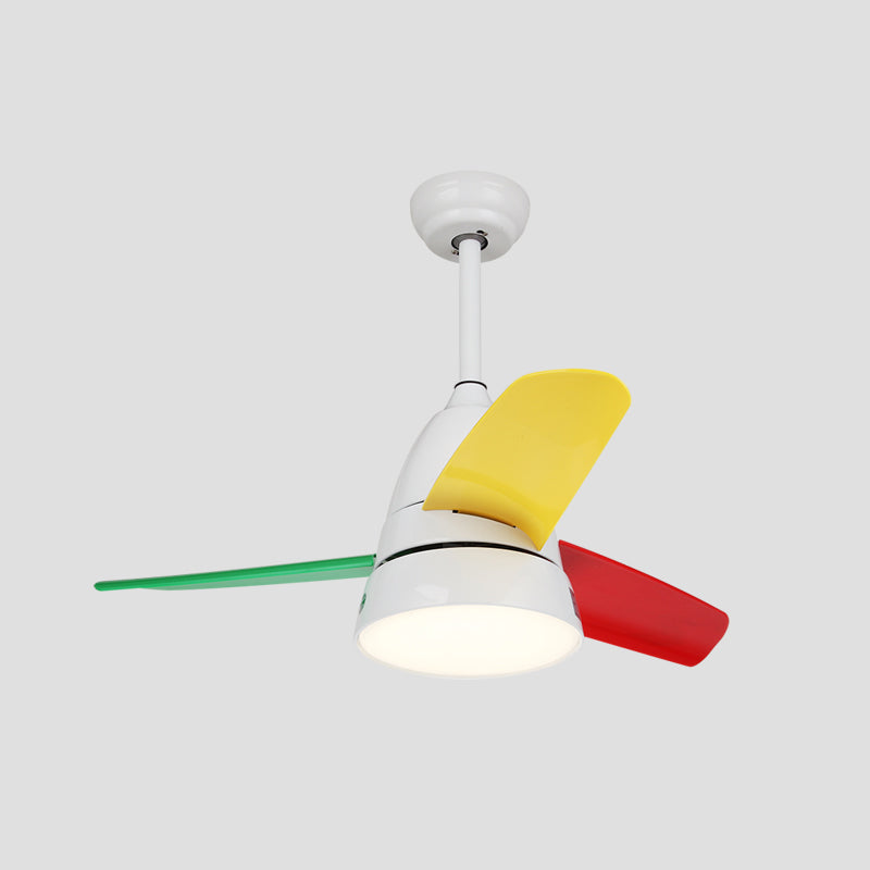 Macaron Style Conical Hanging Fan Light Metal Kids Room 26" Wide LED Semi Flush Ceiling Light, 3 Blades Clearhalo 'Ceiling Fans with Lights' 'Ceiling Fans' 'Modern Ceiling Fans' 'Modern' Lighting' 2477929