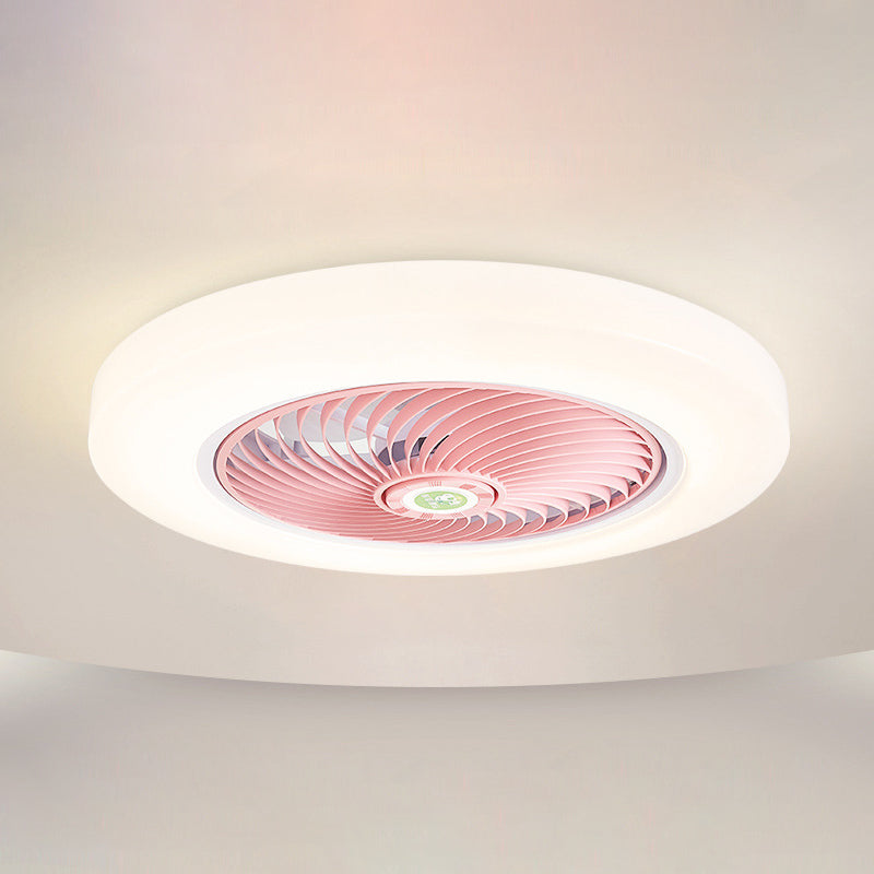 21" Wide Round Acrylic Ceiling Fan Lighting Fixture Macaron LED Semi Flush Light with Remote and 5 Blades Pink Remote Clearhalo 'Ceiling Fans with Lights' 'Ceiling Fans' 'Modern Ceiling Fans' 'Modern' Lighting' 2477931