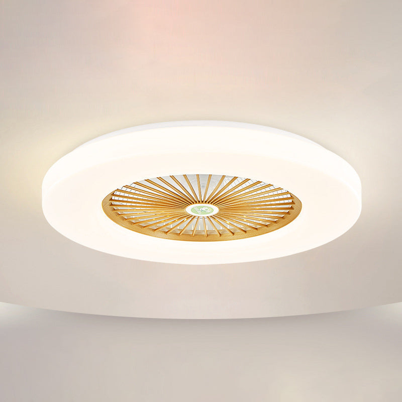 21" Wide Round Acrylic Ceiling Fan Lighting Fixture Macaron LED Semi Flush Light with Remote and 5 Blades Gold Remote Clearhalo 'Ceiling Fans with Lights' 'Ceiling Fans' 'Modern Ceiling Fans' 'Modern' Lighting' 2477932