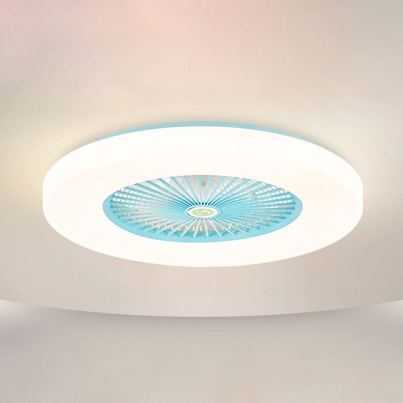 21" Wide Round Acrylic Ceiling Fan Lighting Fixture Macaron LED Semi Flush Light with Remote and 5 Blades Blue Remote Clearhalo 'Ceiling Fans with Lights' 'Ceiling Fans' 'Modern Ceiling Fans' 'Modern' Lighting' 2477934