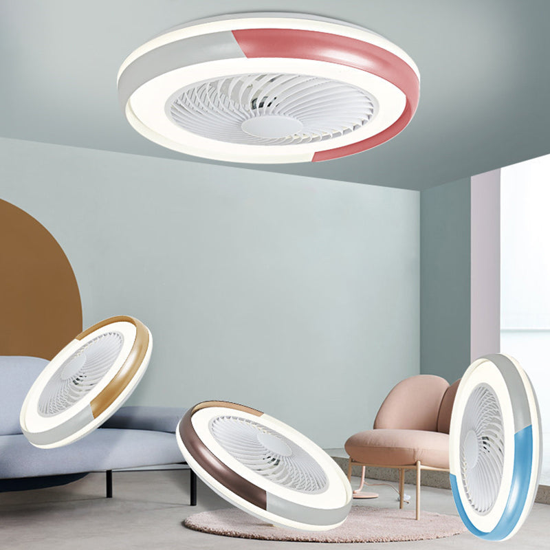 19.5" Wide Macaron Round 5 Blades Ceiling Fan Lamp Acrylic Kids Bedroom LED Semi Flush Light, Remote Control Clearhalo 'Ceiling Fans with Lights' 'Ceiling Fans' 'Modern Ceiling Fans' 'Modern' Lighting' 2477948