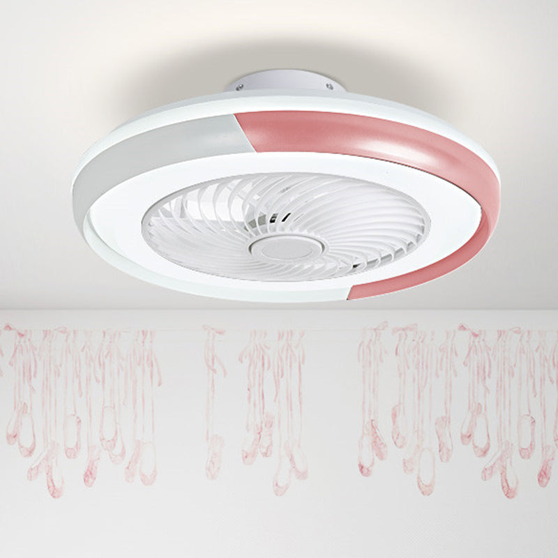 19.5" Wide Macaron Round 5 Blades Ceiling Fan Lamp Acrylic Kids Bedroom LED Semi Flush Light, Remote Control White-Pink Remote Clearhalo 'Ceiling Fans with Lights' 'Ceiling Fans' 'Modern Ceiling Fans' 'Modern' Lighting' 2477949