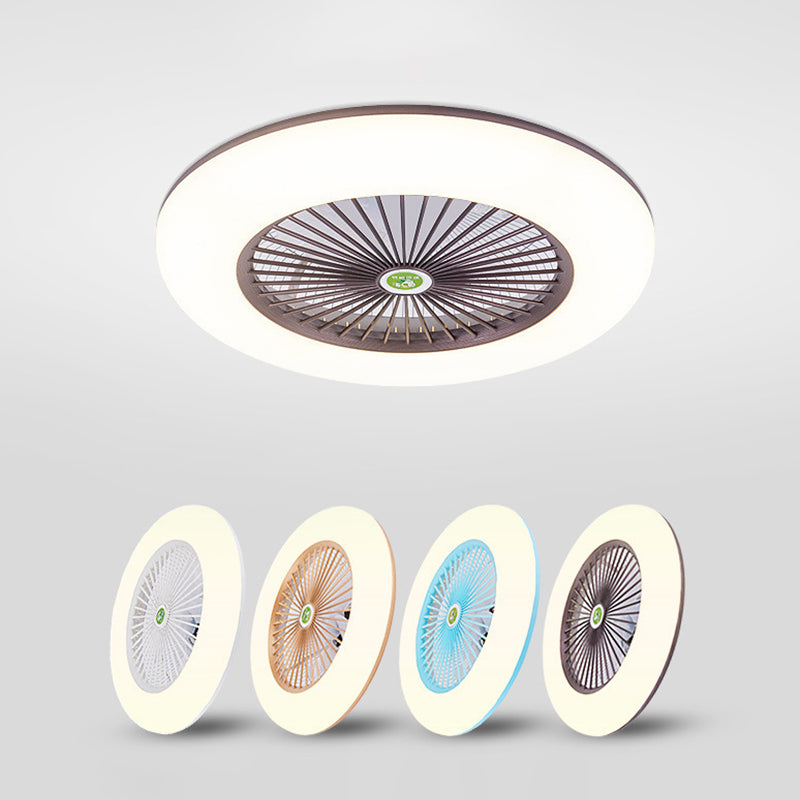 5 Blades Round Bedroom Ceiling Fan Light Metal Nordic LED Semi Flush Mount Lamp with Remote, 19.5" Wide Clearhalo 'Ceiling Fans with Lights' 'Ceiling Fans' 'Modern Ceiling Fans' 'Modern' Lighting' 2477972
