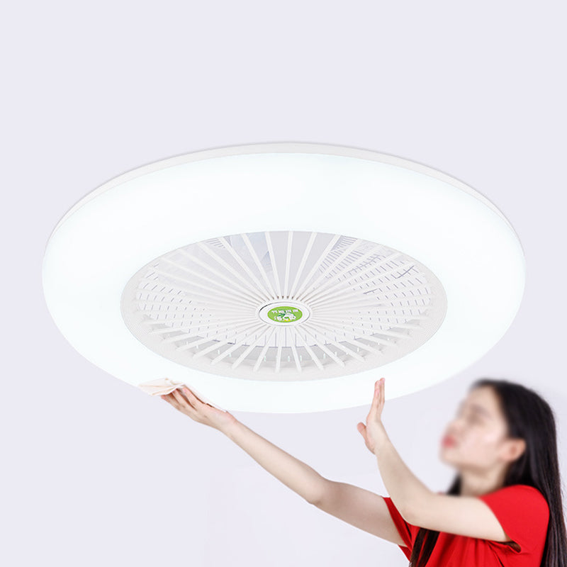 5 Blades Round Bedroom Ceiling Fan Light Metal Nordic LED Semi Flush Mount Lamp with Remote, 19.5" Wide White Remote Clearhalo 'Ceiling Fans with Lights' 'Ceiling Fans' 'Modern Ceiling Fans' 'Modern' Lighting' 2477973