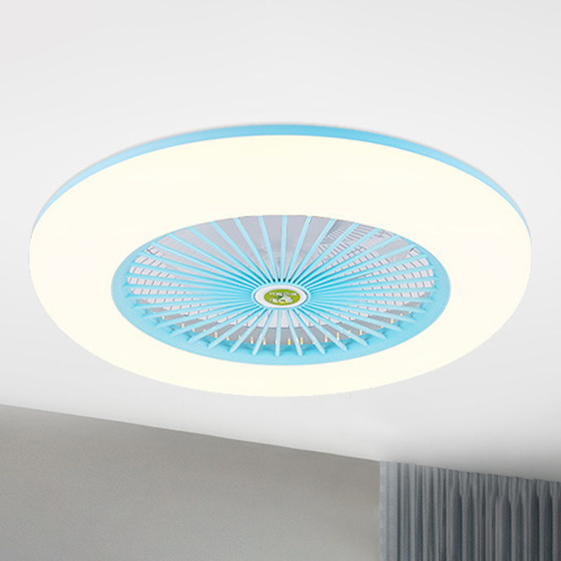 5 Blades Round Bedroom Ceiling Fan Light Metal Nordic LED Semi Flush Mount Lamp with Remote, 19.5" Wide Blue Remote Clearhalo 'Ceiling Fans with Lights' 'Ceiling Fans' 'Modern Ceiling Fans' 'Modern' Lighting' 2477974