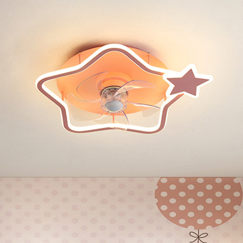 Loop Shaped Aluminum Fan Lighting Cartoon Pink Semi Flush Mounted Ceiling LED Light with Remote Control Pink Remote Star Clearhalo 'Ceiling Fans with Lights' 'Ceiling Fans' 'Kids Ceiling Fans' 'Kids' 'Modern Ceiling Fans' 'Modern' Lighting' 2477981