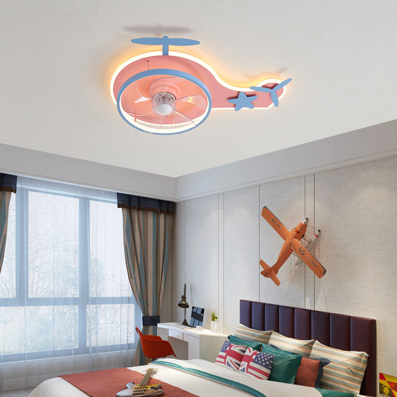Loop Shaped Aluminum Fan Lighting Cartoon Pink Semi Flush Mounted Ceiling LED Light with Remote Control Pink Remote Airplane Clearhalo 'Ceiling Fans with Lights' 'Ceiling Fans' 'Kids Ceiling Fans' 'Kids' 'Modern Ceiling Fans' 'Modern' Lighting' 2477982