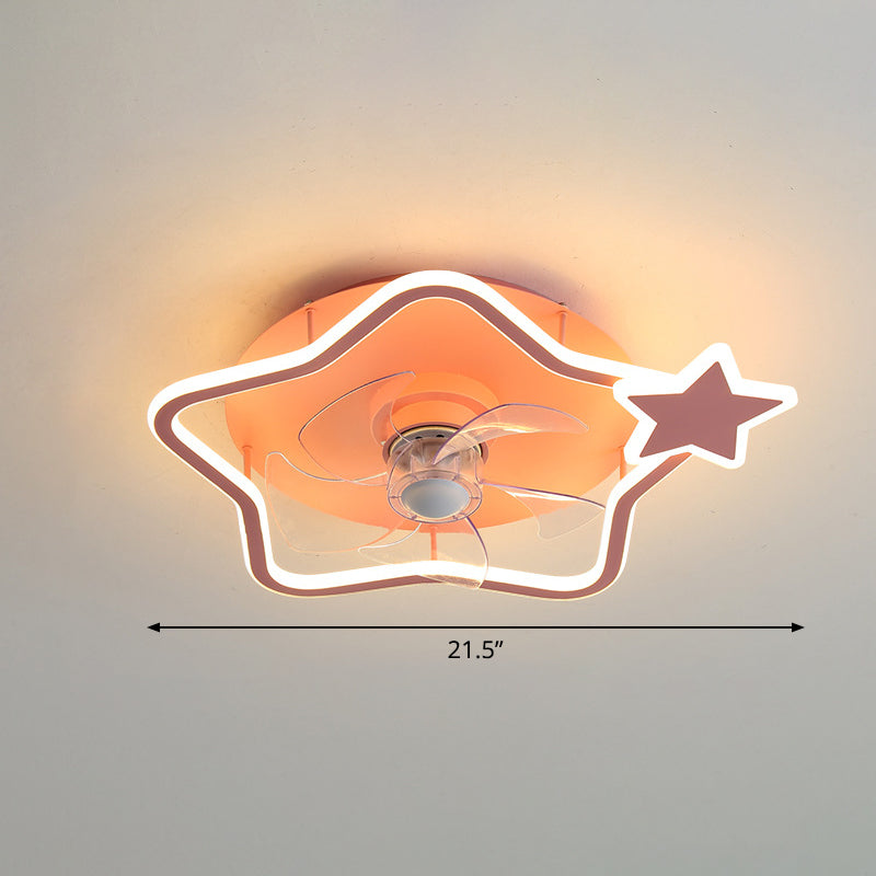 Loop Shaped Aluminum Fan Lighting Cartoon Pink Semi Flush Mounted Ceiling LED Light with Remote Control Clearhalo 'Ceiling Fans with Lights' 'Ceiling Fans' 'Kids Ceiling Fans' 'Kids' 'Modern Ceiling Fans' 'Modern' Lighting' 2477985
