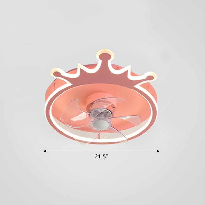 Loop Shaped Aluminum Fan Lighting Cartoon Pink Semi Flush Mounted Ceiling LED Light with Remote Control Clearhalo 'Ceiling Fans with Lights' 'Ceiling Fans' 'Kids Ceiling Fans' 'Kids' 'Modern Ceiling Fans' 'Modern' Lighting' 2477986