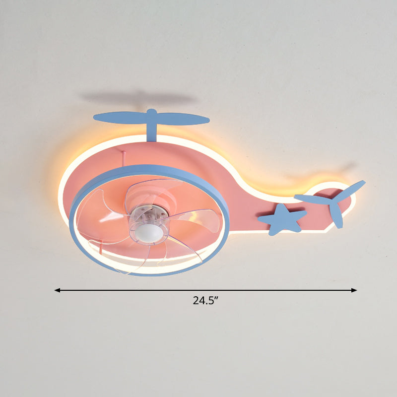 Loop Shaped Aluminum Fan Lighting Cartoon Pink Semi Flush Mounted Ceiling LED Light with Remote Control Clearhalo 'Ceiling Fans with Lights' 'Ceiling Fans' 'Kids Ceiling Fans' 'Kids' 'Modern Ceiling Fans' 'Modern' Lighting' 2477987