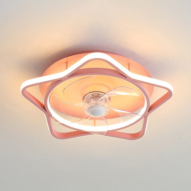 Loop Shaped Aluminum Fan Lighting Cartoon Pink Semi Flush Mounted Ceiling LED Light with Remote Control Pink Remote Circle Clearhalo 'Ceiling Fans with Lights' 'Ceiling Fans' 'Kids Ceiling Fans' 'Kids' 'Modern Ceiling Fans' 'Modern' Lighting' 2477988