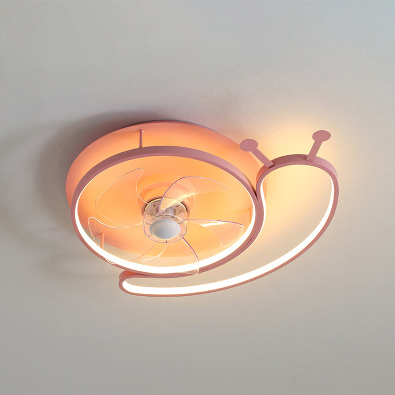Loop Shaped Aluminum Fan Lighting Cartoon Pink Semi Flush Mounted Ceiling LED Light with Remote Control Pink Remote Snail Clearhalo 'Ceiling Fans with Lights' 'Ceiling Fans' 'Kids Ceiling Fans' 'Kids' 'Modern Ceiling Fans' 'Modern' Lighting' 2477989