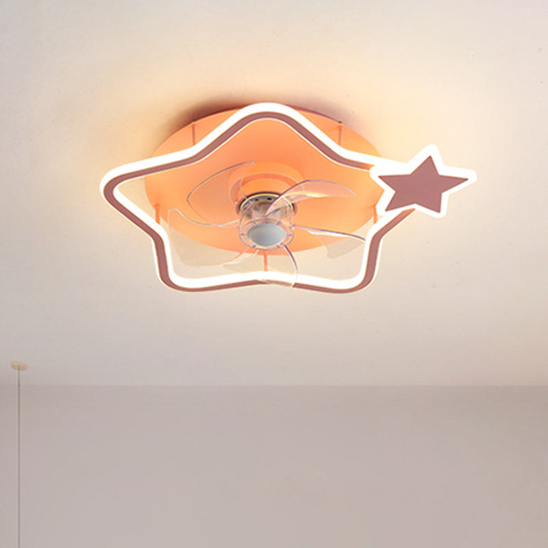 Loop Shaped Aluminum Fan Lighting Cartoon Pink Semi Flush Mounted Ceiling LED Light with Remote Control Clearhalo 'Ceiling Fans with Lights' 'Ceiling Fans' 'Kids Ceiling Fans' 'Kids' 'Modern Ceiling Fans' 'Modern' Lighting' 2477990