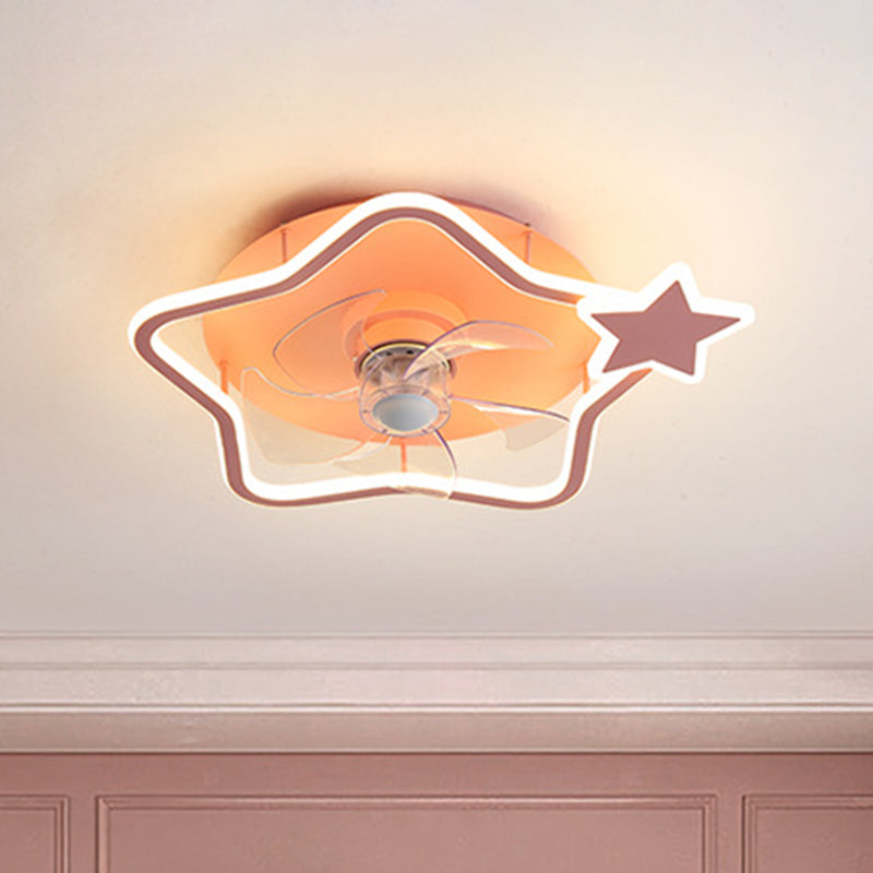 Loop Shaped Aluminum Fan Lighting Cartoon Pink Semi Flush Mounted Ceiling LED Light with Remote Control Clearhalo 'Ceiling Fans with Lights' 'Ceiling Fans' 'Kids Ceiling Fans' 'Kids' 'Modern Ceiling Fans' 'Modern' Lighting' 2477992