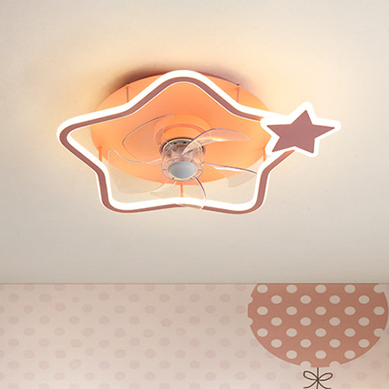 Loop Shaped Aluminum Fan Lighting Cartoon Pink Semi Flush Mounted Ceiling LED Light with Remote Control Clearhalo 'Ceiling Fans with Lights' 'Ceiling Fans' 'Kids Ceiling Fans' 'Kids' 'Modern Ceiling Fans' 'Modern' Lighting' 2477993