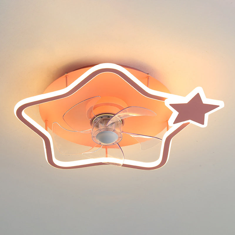 Loop Shaped Aluminum Fan Lighting Cartoon Pink Semi Flush Mounted Ceiling LED Light with Remote Control Clearhalo 'Ceiling Fans with Lights' 'Ceiling Fans' 'Kids Ceiling Fans' 'Kids' 'Modern Ceiling Fans' 'Modern' Lighting' 2477994