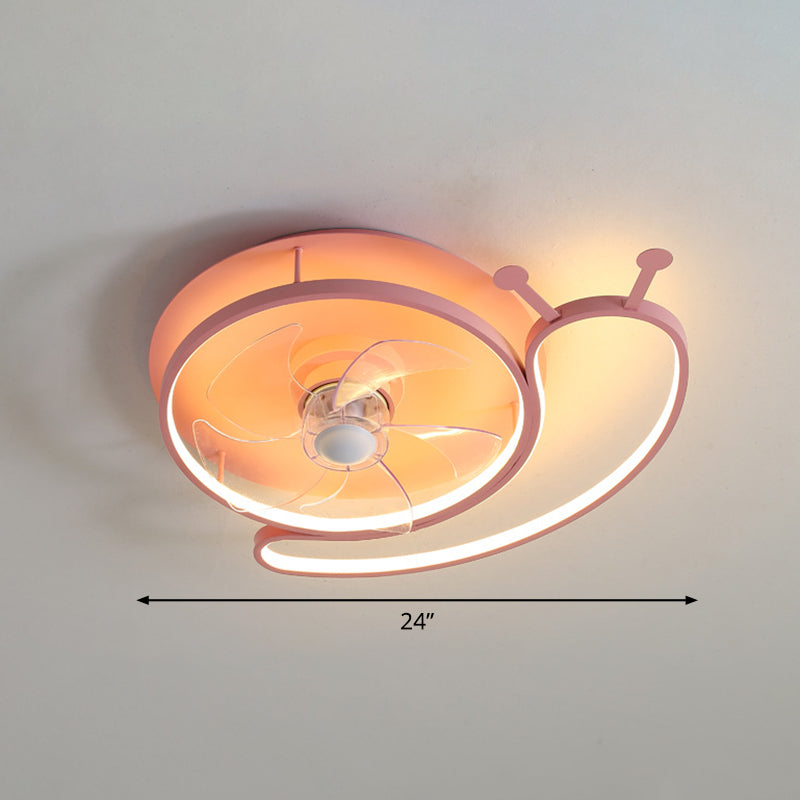Loop Shaped Aluminum Fan Lighting Cartoon Pink Semi Flush Mounted Ceiling LED Light with Remote Control Clearhalo 'Ceiling Fans with Lights' 'Ceiling Fans' 'Kids Ceiling Fans' 'Kids' 'Modern Ceiling Fans' 'Modern' Lighting' 2477999