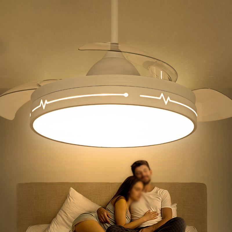 Remote Control Round 3-Blade Pendant Fan Lamp Nordic Metal Dining Room LED Semi Flush Mount Ceiling Fixture Clearhalo 'Ceiling Fans with Lights' 'Ceiling Fans' 'Modern Ceiling Fans' 'Modern' Lighting' 2478000