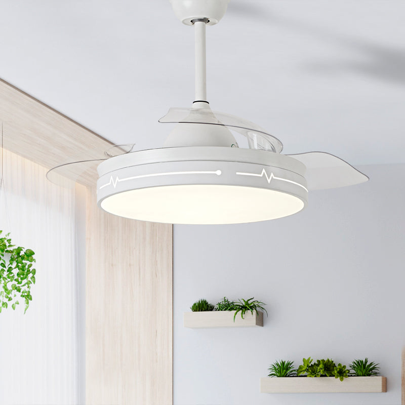 Remote Control Round 3-Blade Pendant Fan Lamp Nordic Metal Dining Room LED Semi Flush Mount Ceiling Fixture Clearhalo 'Ceiling Fans with Lights' 'Ceiling Fans' 'Modern Ceiling Fans' 'Modern' Lighting' 2478003