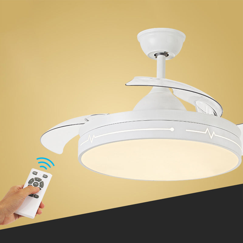 Remote Control Round 3-Blade Pendant Fan Lamp Nordic Metal Dining Room LED Semi Flush Mount Ceiling Fixture White Remote Clearhalo 'Ceiling Fans with Lights' 'Ceiling Fans' 'Modern Ceiling Fans' 'Modern' Lighting' 2478004