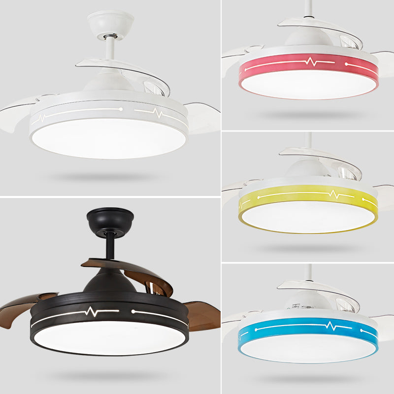 Remote Control Round 3-Blade Pendant Fan Lamp Nordic Metal Dining Room LED Semi Flush Mount Ceiling Fixture Clearhalo 'Ceiling Fans with Lights' 'Ceiling Fans' 'Modern Ceiling Fans' 'Modern' Lighting' 2478005