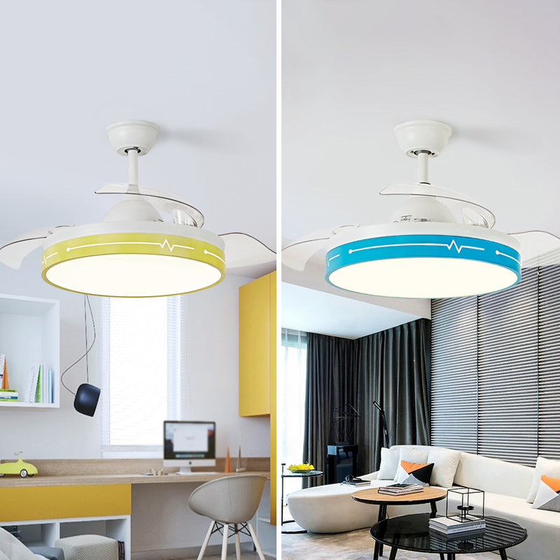 Remote Control Round 3-Blade Pendant Fan Lamp Nordic Metal Dining Room LED Semi Flush Mount Ceiling Fixture Clearhalo 'Ceiling Fans with Lights' 'Ceiling Fans' 'Modern Ceiling Fans' 'Modern' Lighting' 2478006