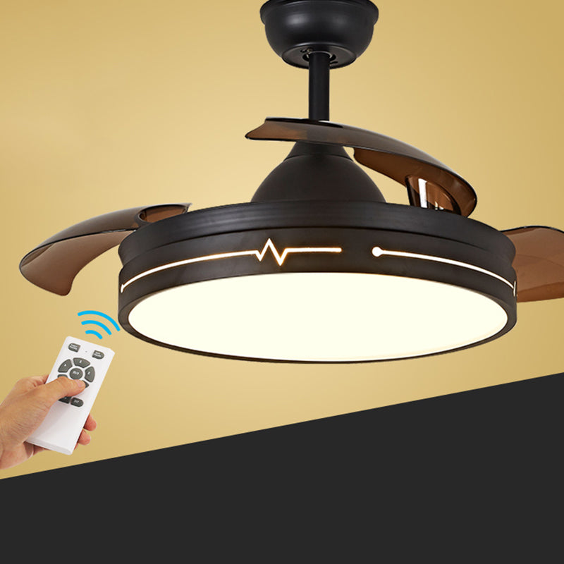 Remote Control Round 3-Blade Pendant Fan Lamp Nordic Metal Dining Room LED Semi Flush Mount Ceiling Fixture Clearhalo 'Ceiling Fans with Lights' 'Ceiling Fans' 'Modern Ceiling Fans' 'Modern' Lighting' 2478008
