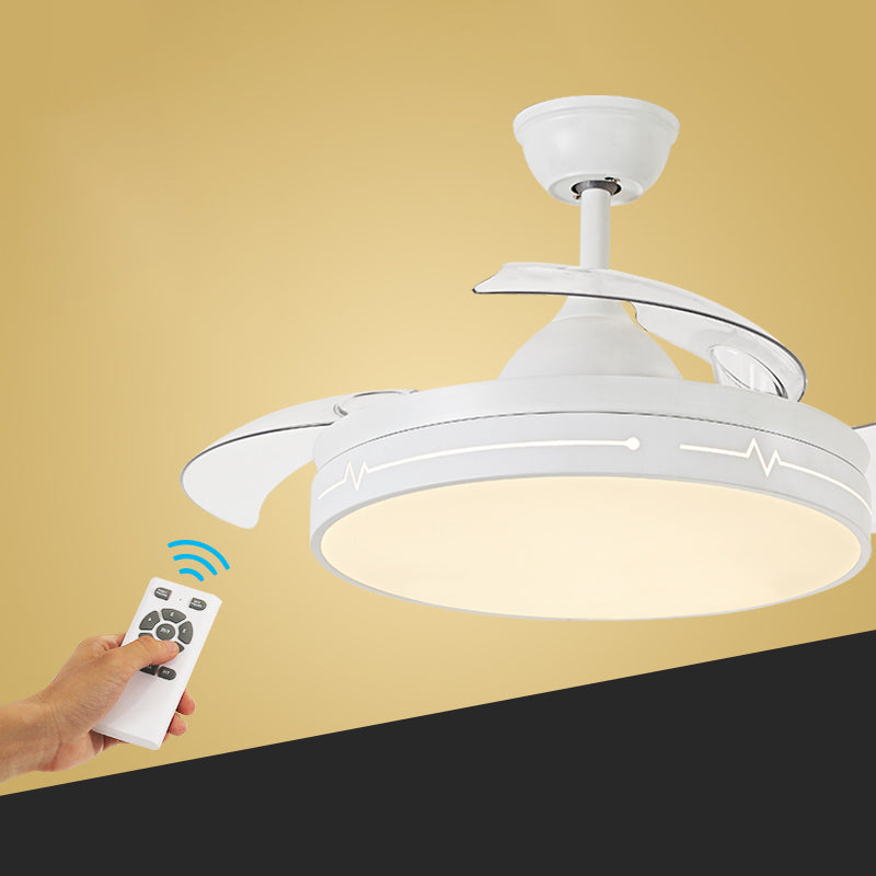 Remote Control Round 3-Blade Pendant Fan Lamp Nordic Metal Dining Room LED Semi Flush Mount Ceiling Fixture Clearhalo 'Ceiling Fans with Lights' 'Ceiling Fans' 'Modern Ceiling Fans' 'Modern' Lighting' 2478010