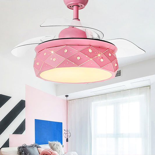 42" W Hollowed-out Hanging Fan Lamp Macaron Metal Bedroom LED Semi Flush Light with 3-Blade and Remote, Frequency Conversion Pink Frequency Conversion Remote Clearhalo 'Ceiling Fans with Lights' 'Ceiling Fans' 'Modern Ceiling Fans' 'Modern' Lighting' 2478011