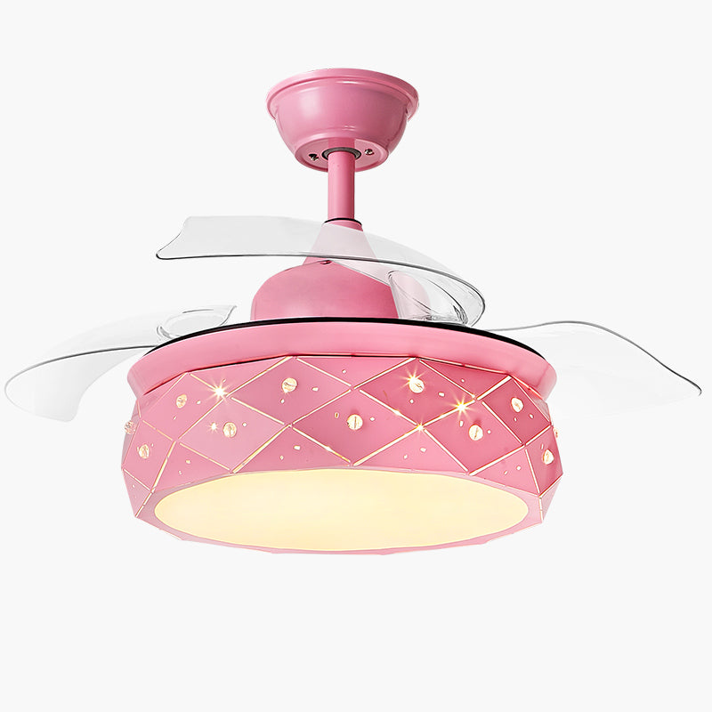 42" W Hollowed-out Hanging Fan Lamp Macaron Metal Bedroom LED Semi Flush Light with 3-Blade and Remote, Frequency Conversion Clearhalo 'Ceiling Fans with Lights' 'Ceiling Fans' 'Modern Ceiling Fans' 'Modern' Lighting' 2478015