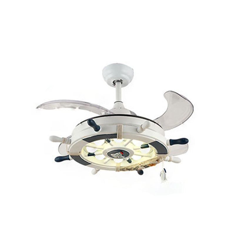 White Rudder 4-Blade Pendant Fan Lighting Kids Style Metal LED Semi Flush Mount Lamp with Remote, 42 Inches Wide White Remote Clearhalo 'Ceiling Fans with Lights' 'Ceiling Fans' 'Modern Ceiling Fans' 'Modern' Lighting' 2478023